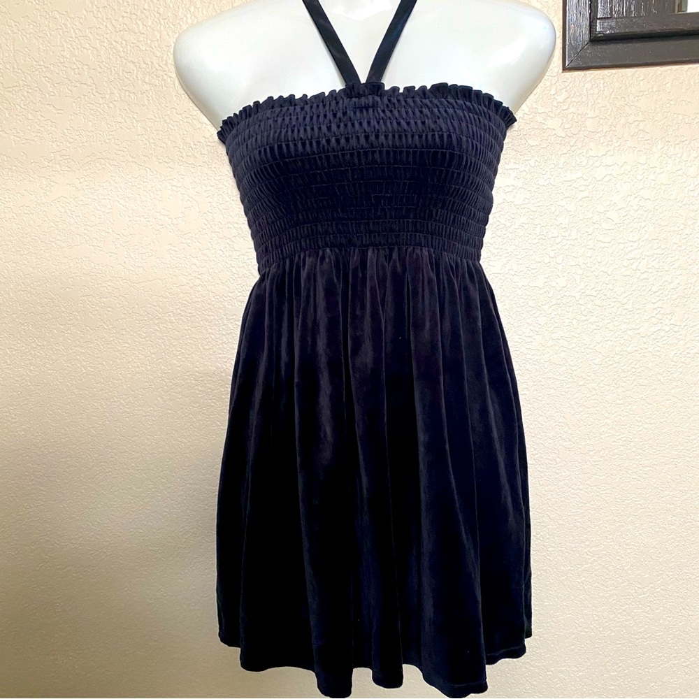 Old Navy velour velvet black mini dress size Med